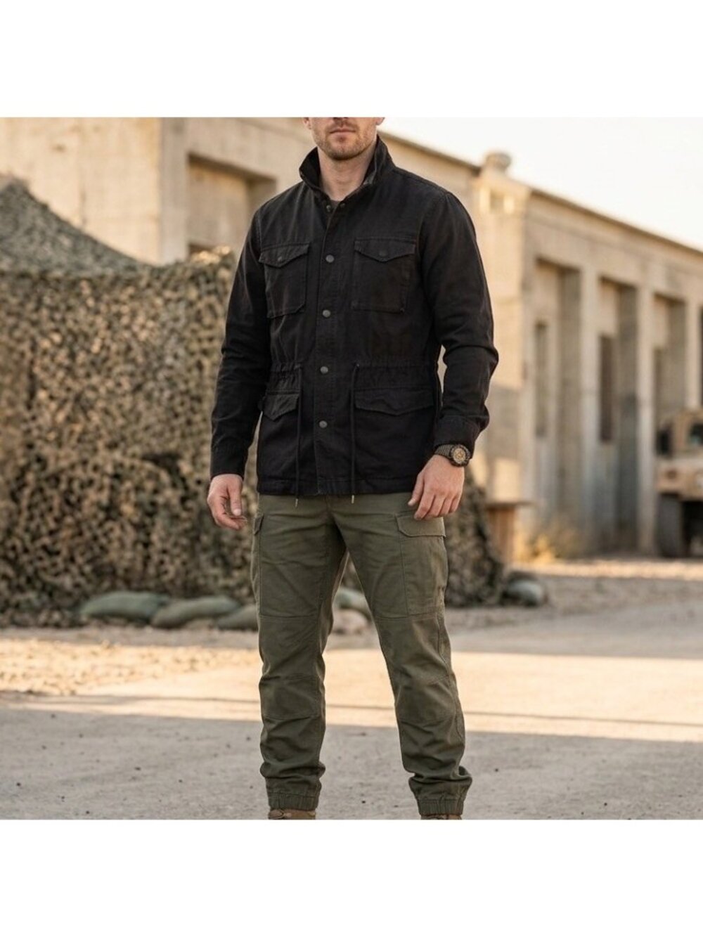 Levi's Men's Military Style Jacket Chore Barn Distressed Black Sz Small Utility